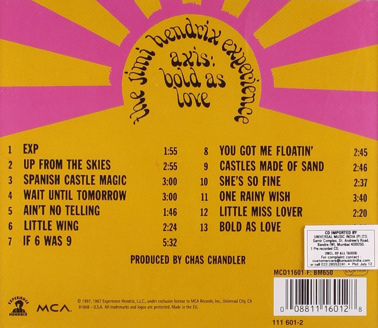 Hendrix Axis Bold As love back cover art