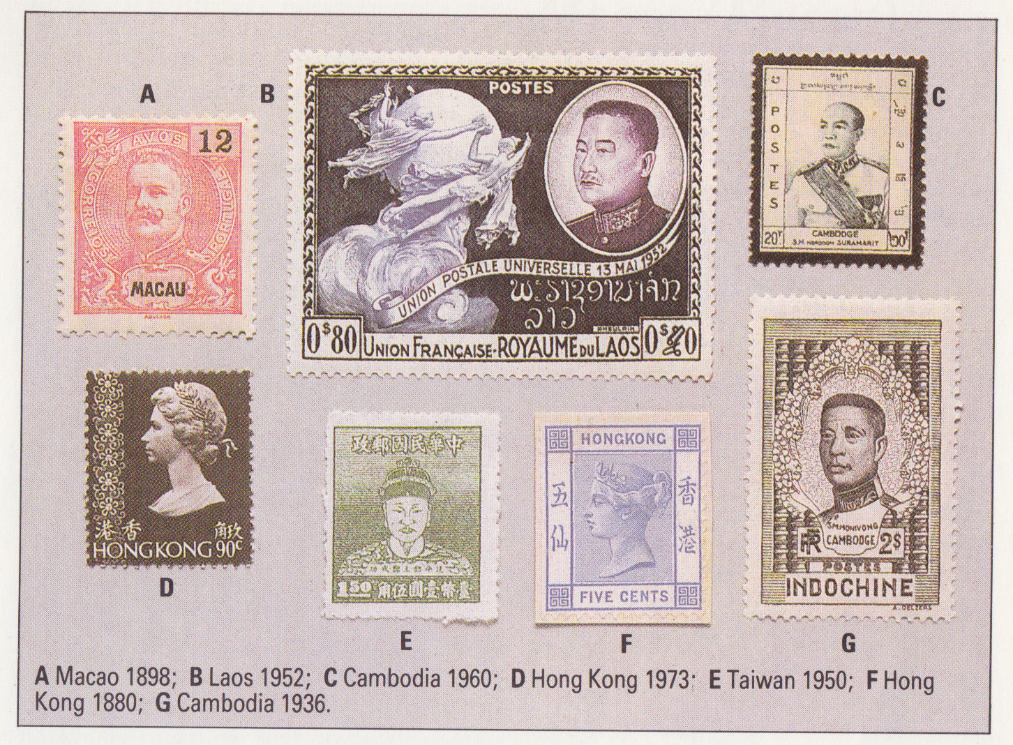Laos and Hong Kong stamps