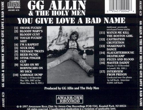 GG Allin and the Holy Men back cover