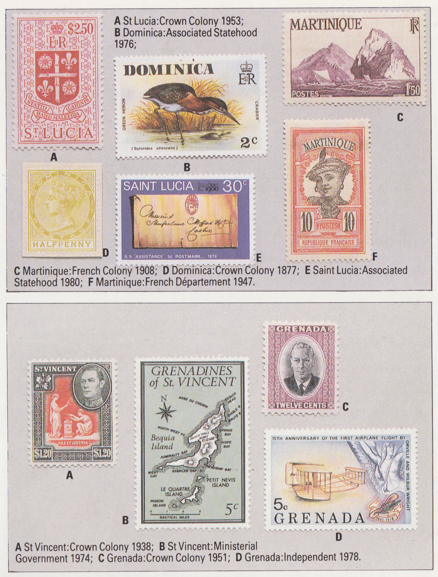 martinique and st lucia stamps
