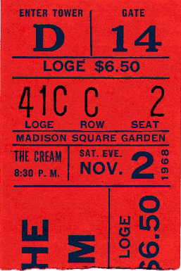 Cream madison square garden nov 2 1968 ticket